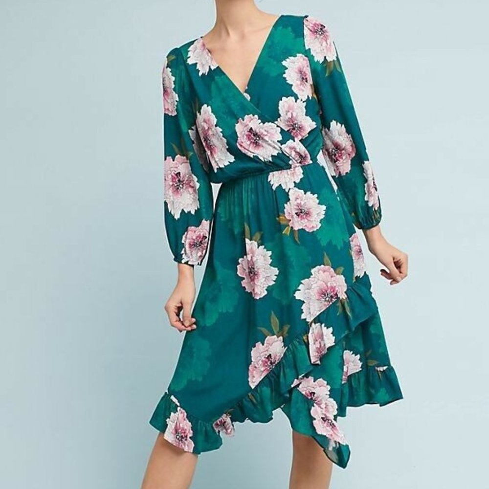 Anthropologie Green Floral Dress